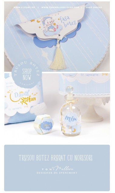 Trusou botez personalizat cu norisori pufosi si ursuleti, Dream big little boy  6